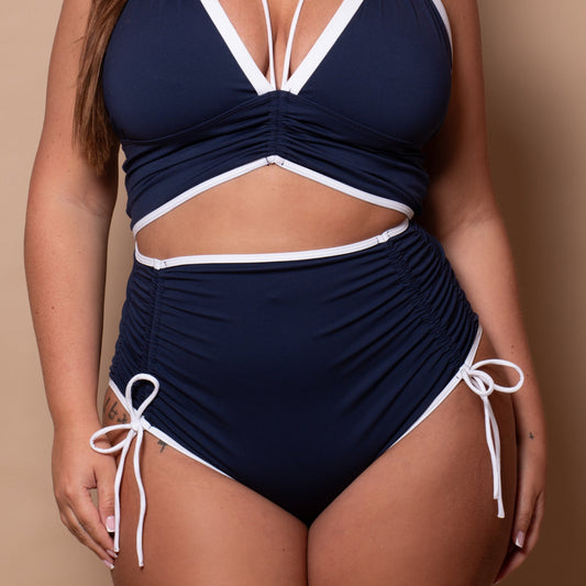 Azur Navy Adjustable High Waist Bikini Briefs