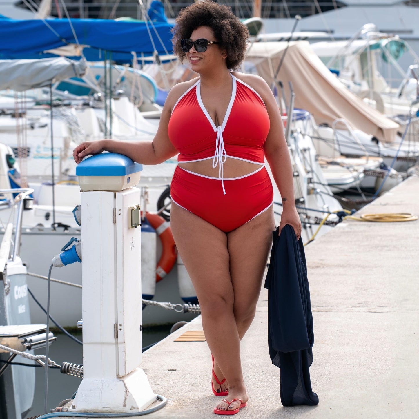 Azur Rood Hoge Taille Bikini Slip