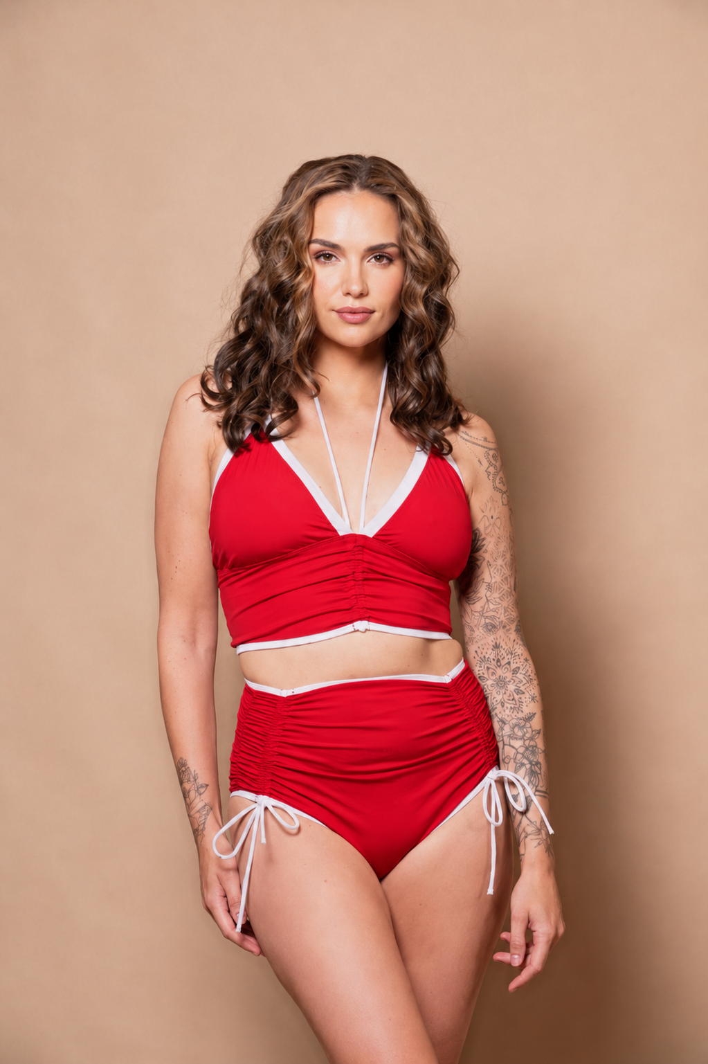 Azur Red Adjustable High Waist Bikini Briefs