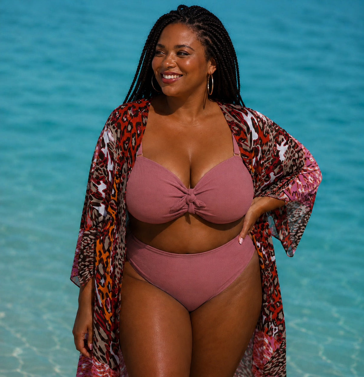 Rosewood Bandeau Multiway Bikini Top with removable halter straps and wide silicone strip for support and comfort