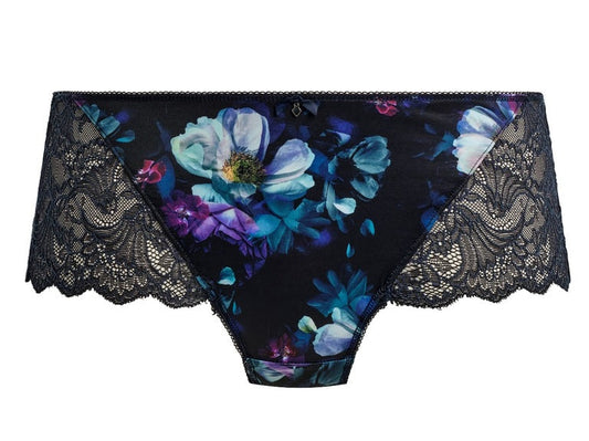 short in midnight blue color with flowerprint and stretch lace