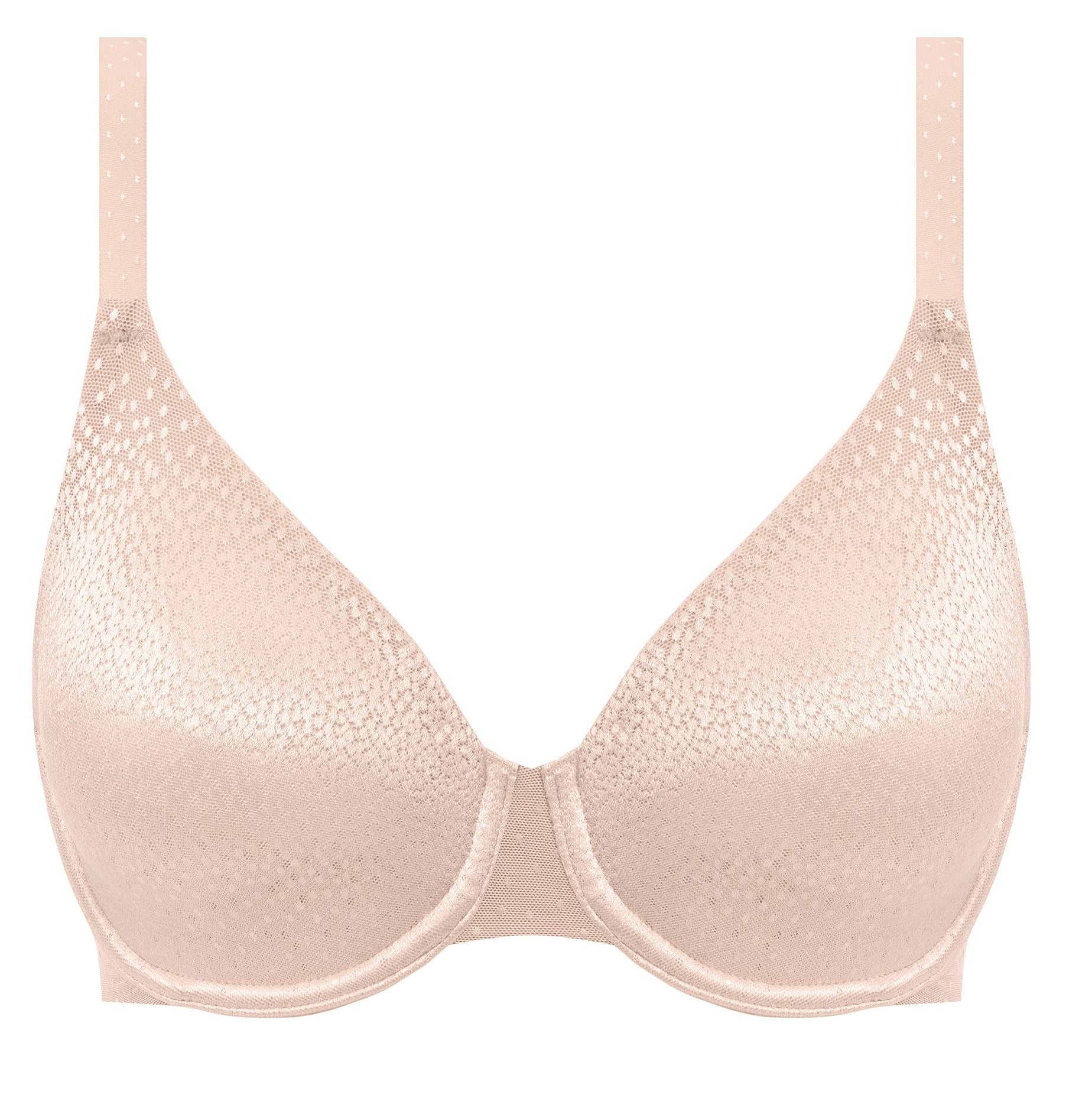 pink underwired t-shirt bra with shiny dots