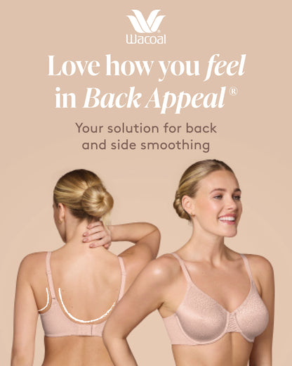 woman wearing a pink underwired t-shirt bra with shiny dots