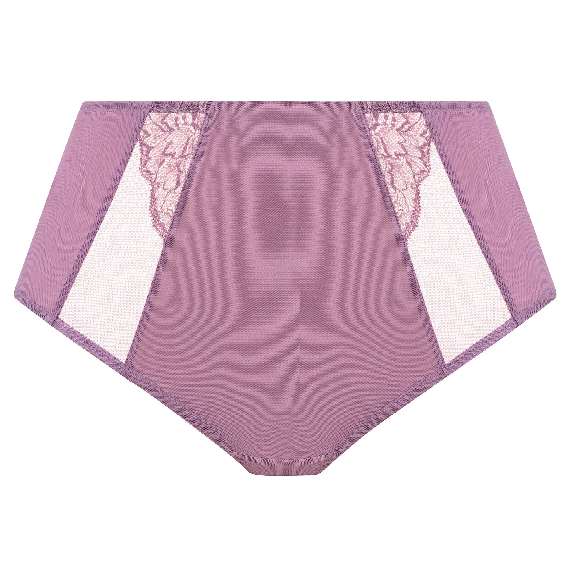 plussize high leg brief in heather purple against a white background