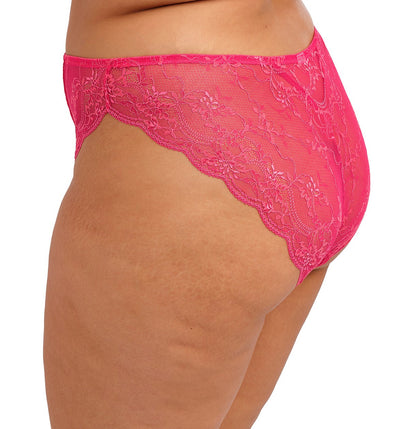 curvy woman wearing a azalea pink lace high leg brief 