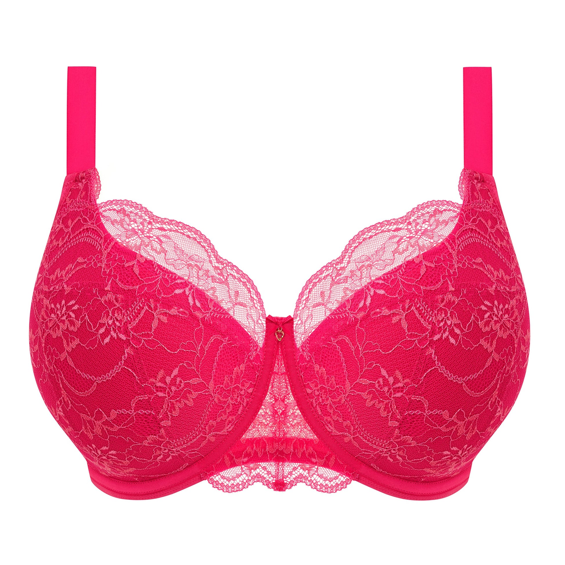 woman wearing a big cup padded bra with stretch lace in azalea pink 