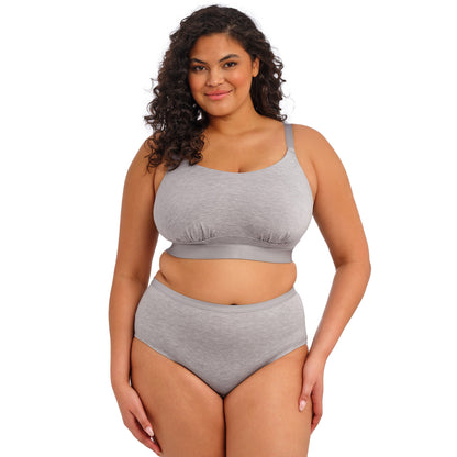 curvy woman wearing Gray underwear on a white background