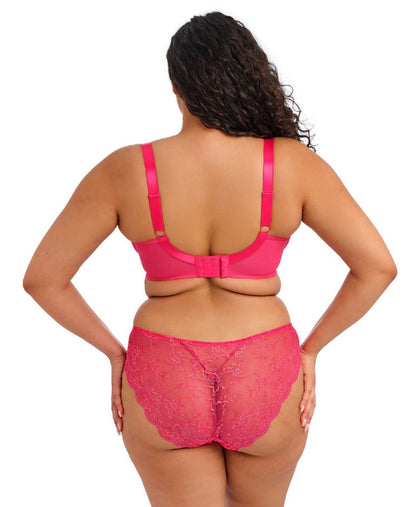 curvy woman wearing a azalea pink lace high leg brief 