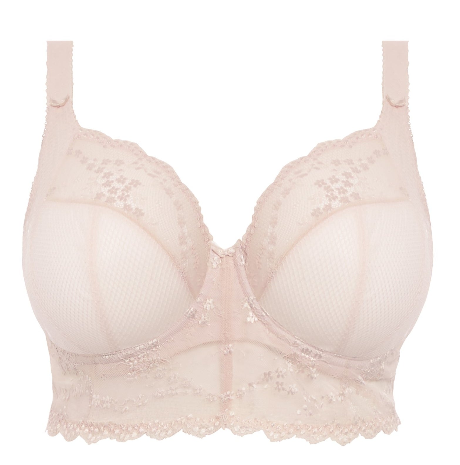 Big cups pink lace bralette with embroidered flowers 