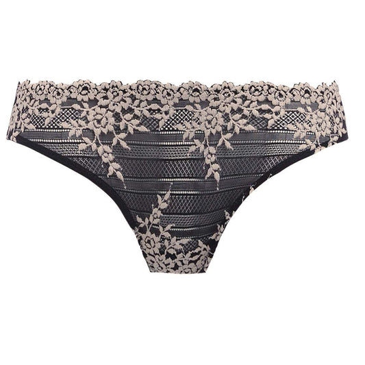 woman's lingerie brief in mesh with embroidered ivory flowers