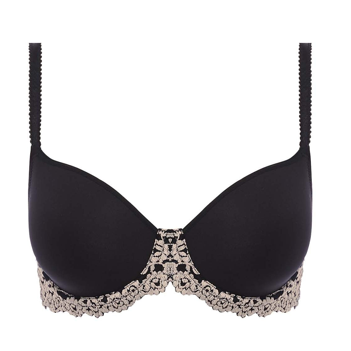 black contour bra with lace flowers  details in ivory color
