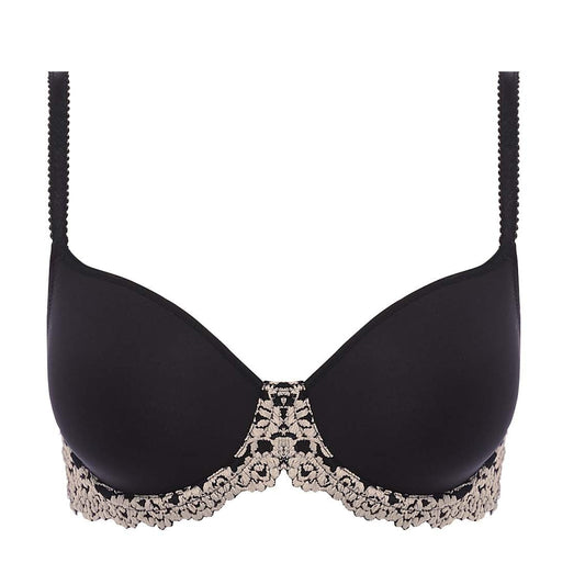 black contour bra with lace flowers  details in ivory color