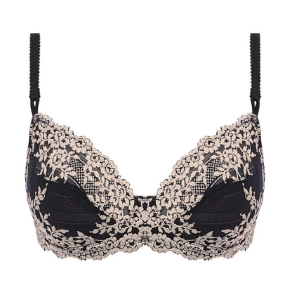 black lace bra with flower details in ivory color