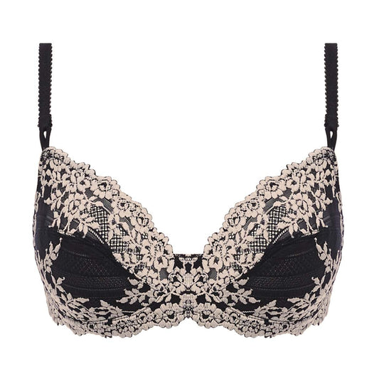 black lace bra with flower details in ivory color
