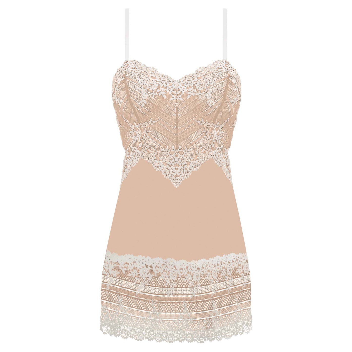woman 's chemise nightwear dress in  mesh with embroidered ivory flowers
