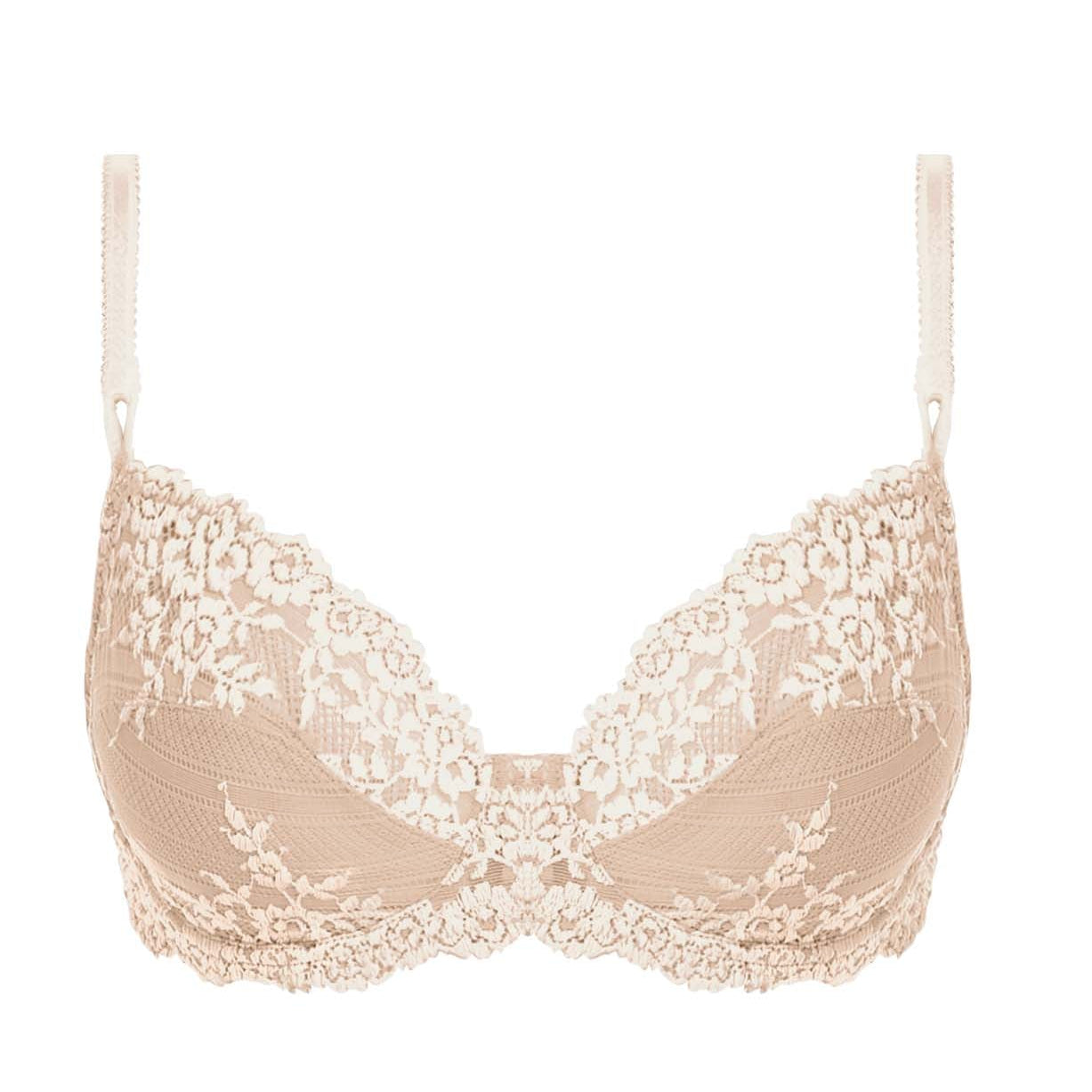 nude color lace bra with flower details in ivory color