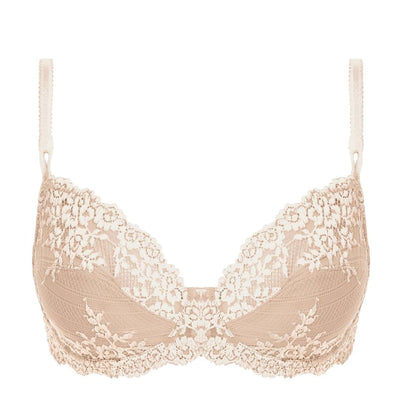nude color lace bra with flower details in ivory color