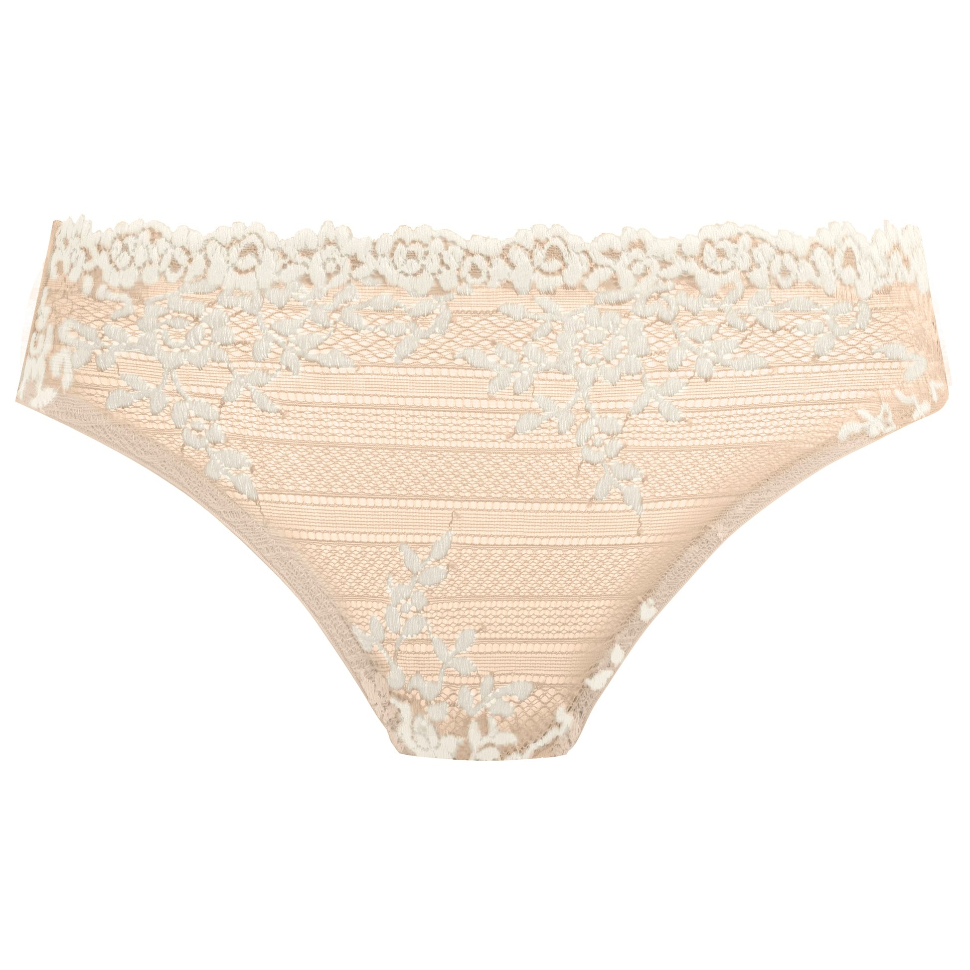 lingerie briefs in lace nude color with ivory flower accents