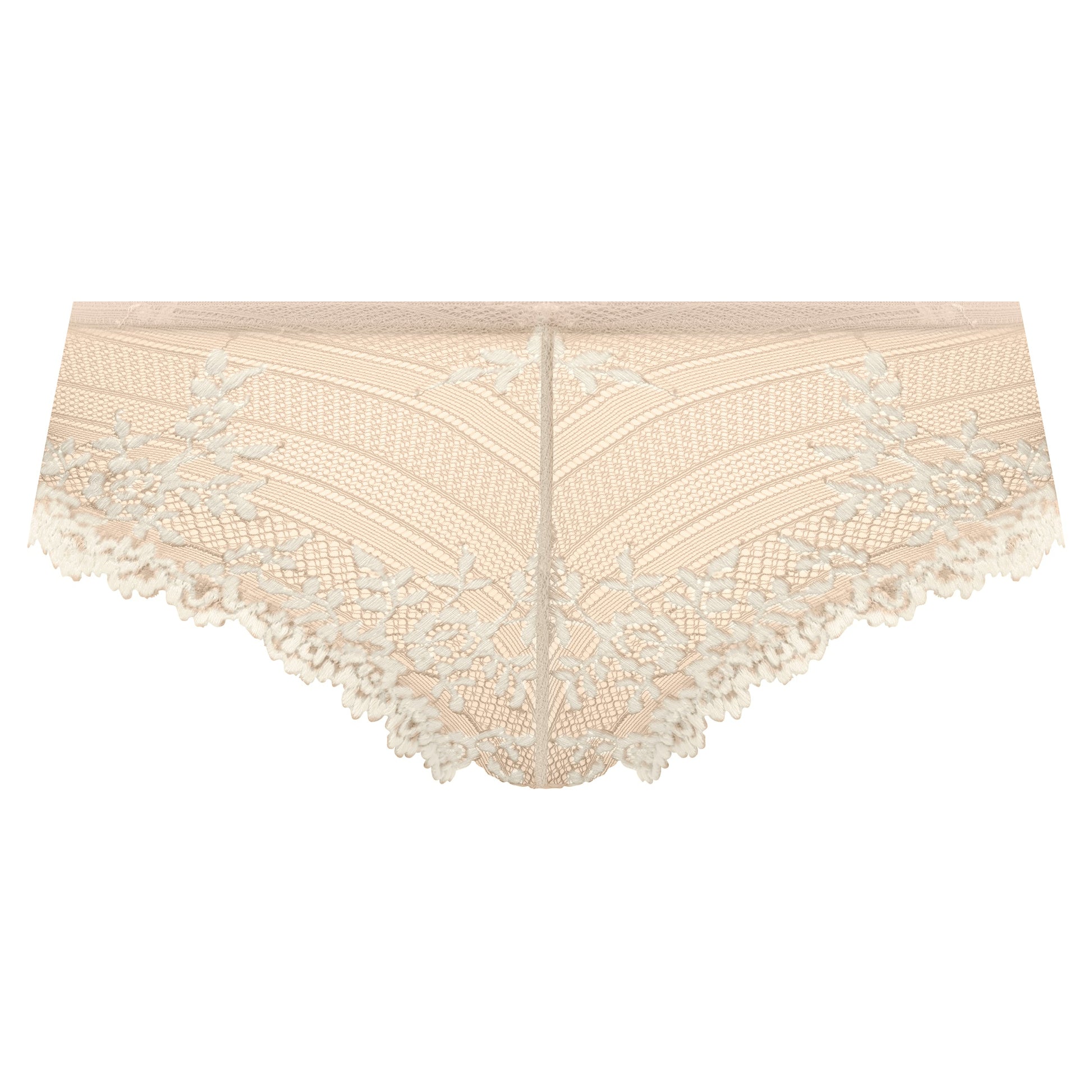nude tanga with lace  flower details in ivory color