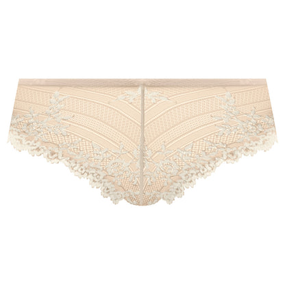 nude tanga with lace  flower details in ivory color