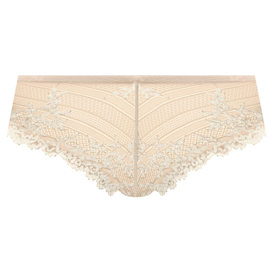 nude tanga with lace  flower details in ivory color