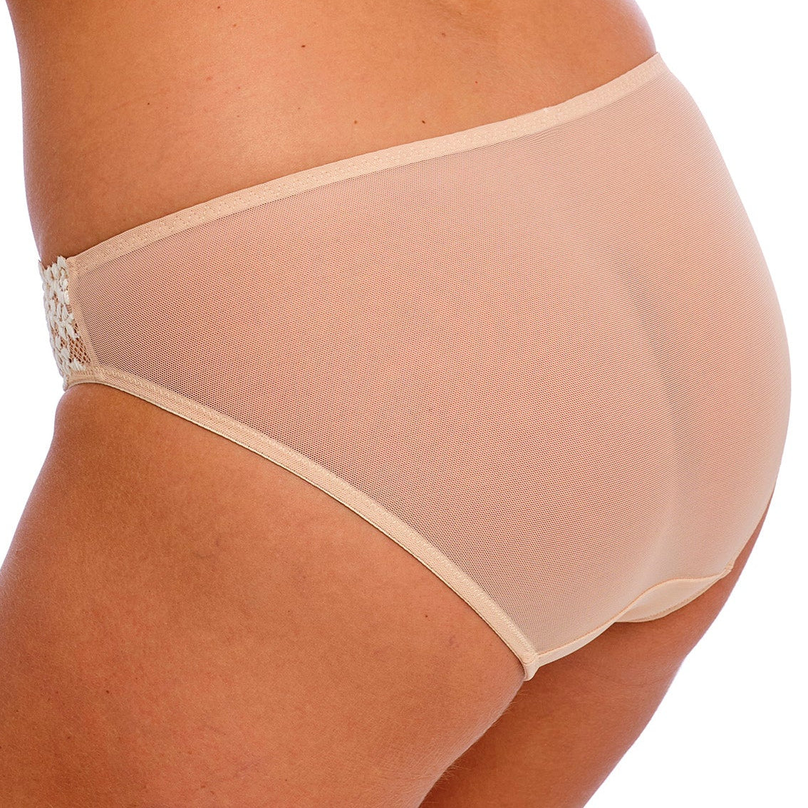 lingerie briefs in lace nude color with ivory flower accents