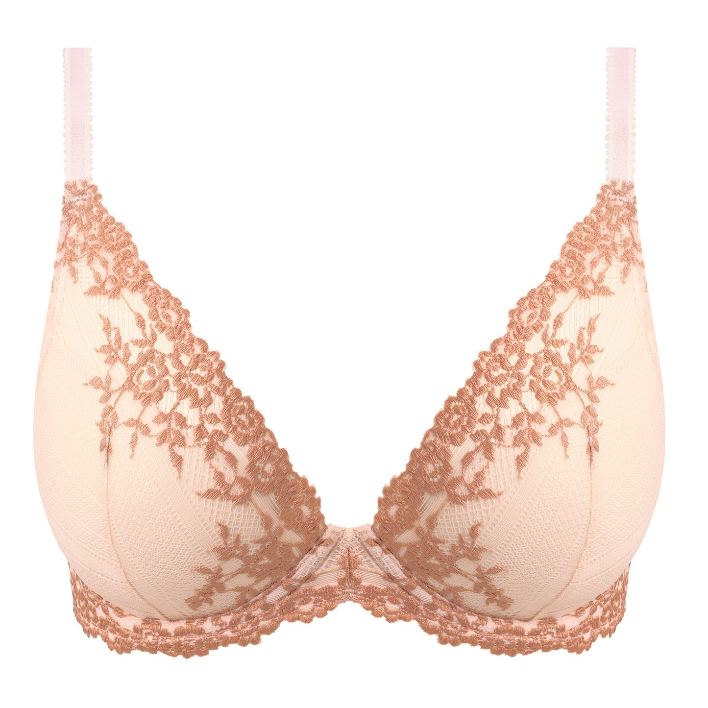 powder pink push up bra with embroidered flowers in rosewood