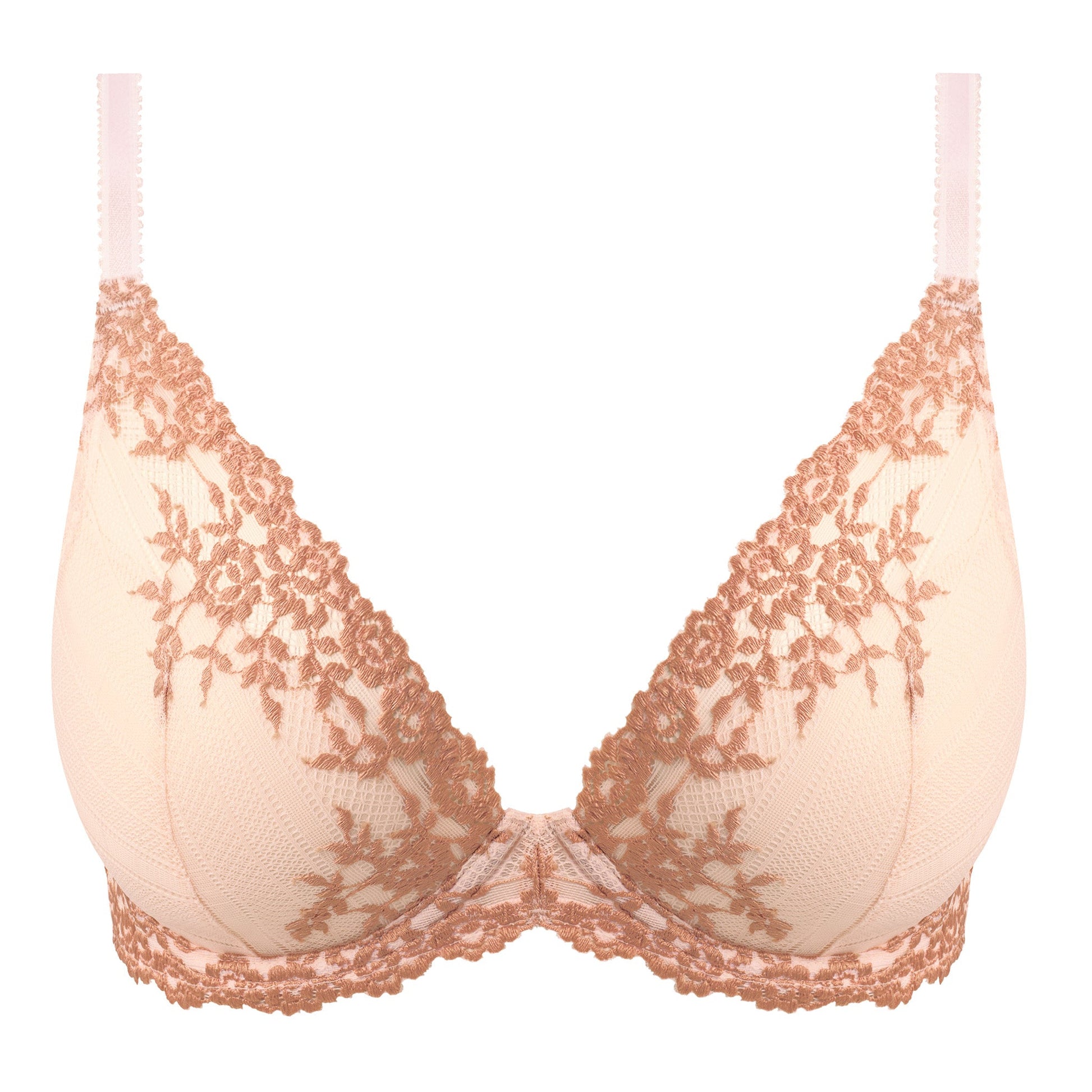 powder pink push up bra with embroidered flowers in rosewood