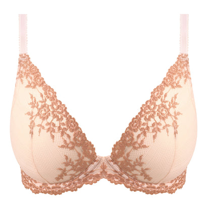 powder pink push up bra with embroidered flowers in rosewood