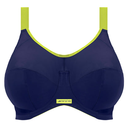 plussize sportsbra in navy blue with accents in lime color