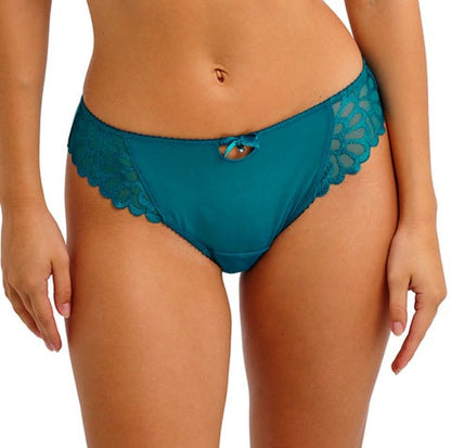women's brief in teal color with art deco embroidery