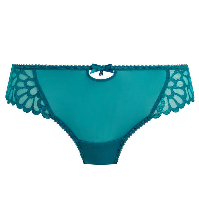 women's brief in teal color with art deco embroidery