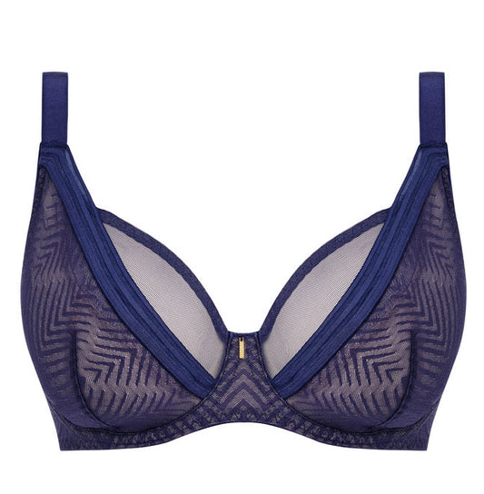  big cups plunge bra in dark sapphire with geometric pattern