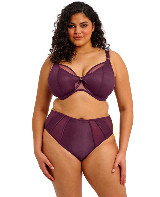 curvy woman wearing a blackberry color big cup bra in mesh