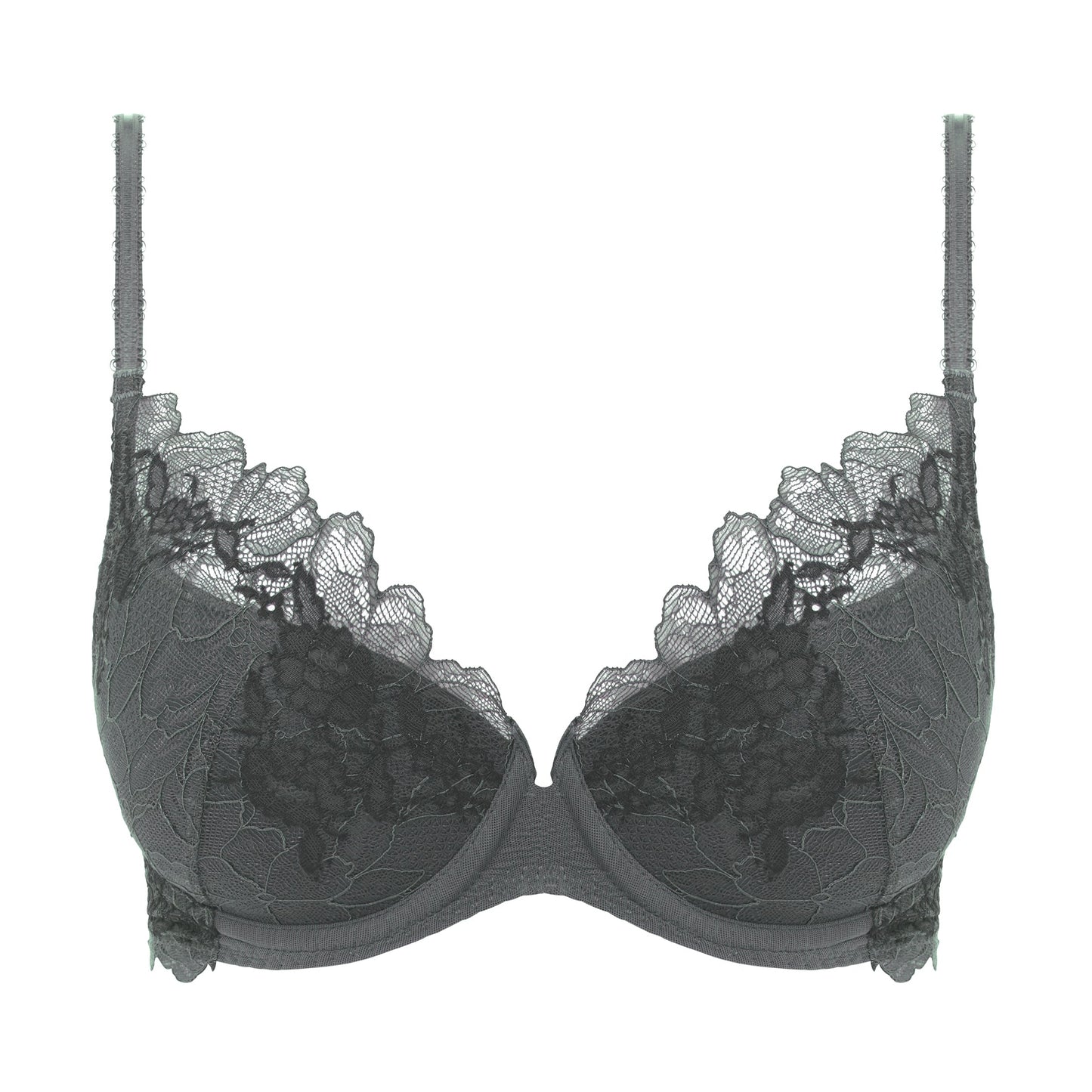 charcoal grey lace plunge bra