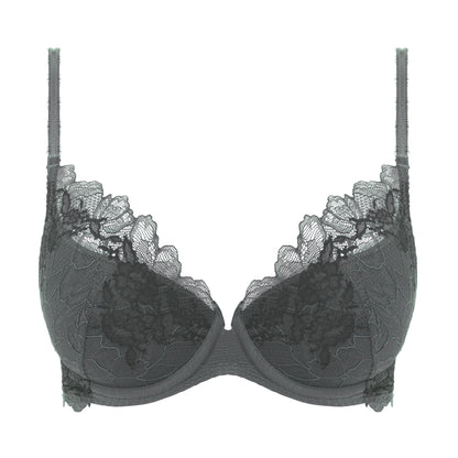 charcoal grey lace plunge bra