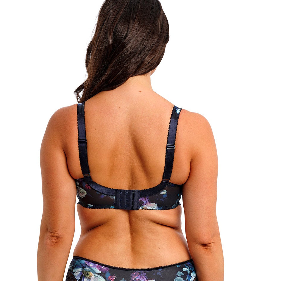 bra in midnight blue color with flowerprint and stretch lace