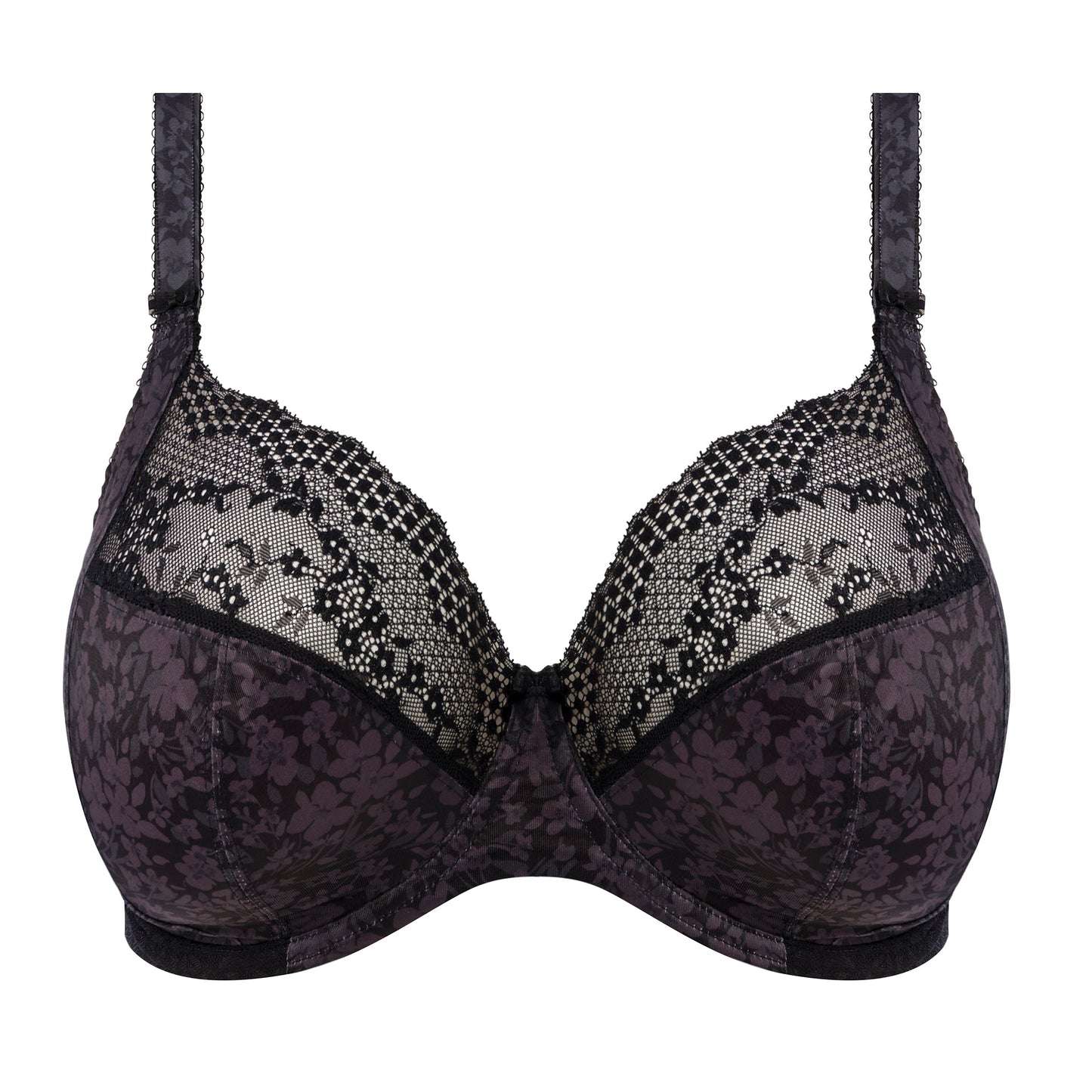 Black lace bra on a white background