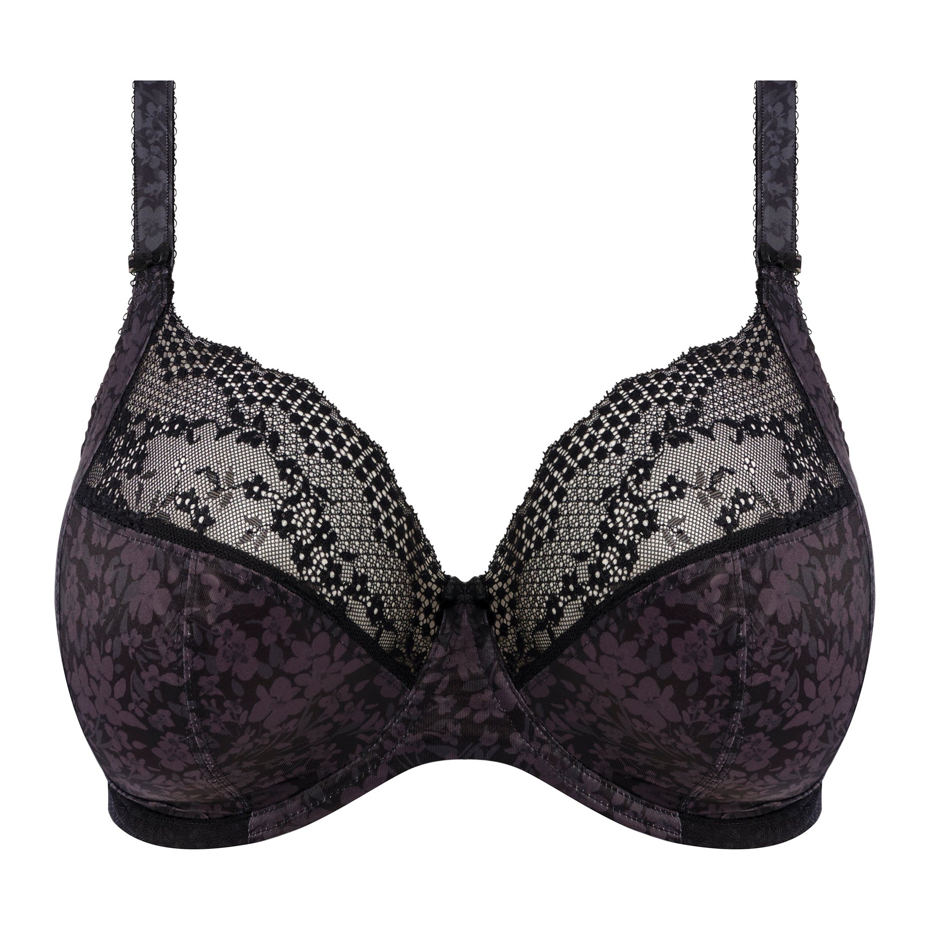 Black lace bra on a white background