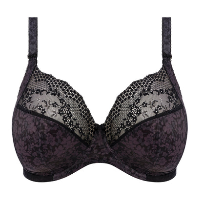 Black lace bra on a white background