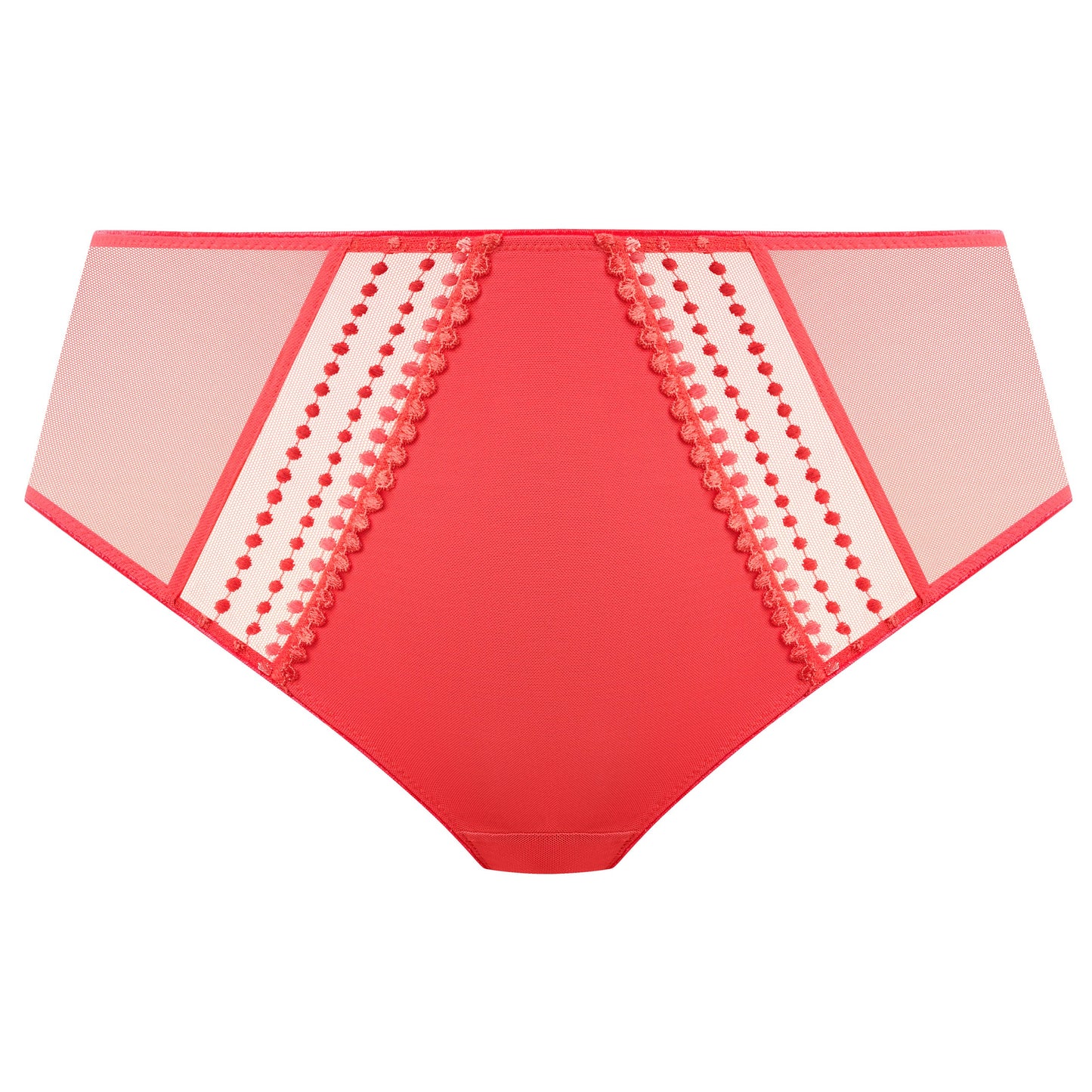 high waist plussize brief with mesh in sunset color against a white background