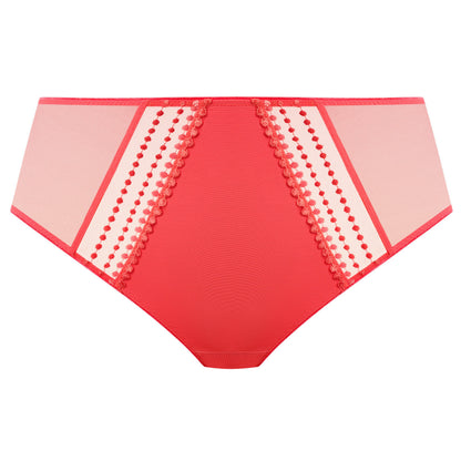 high waist plussize brief with mesh in sunset color against a white background