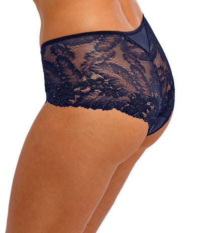  woman's lingerie short in dark blue lace with little strass details