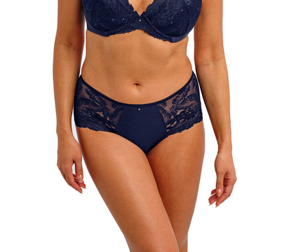  woman's lingerie short in dark blue lace with little strass details