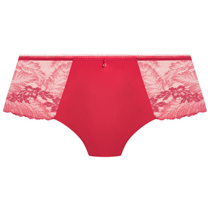 geranium pink short with embroidered soft pink flowers 