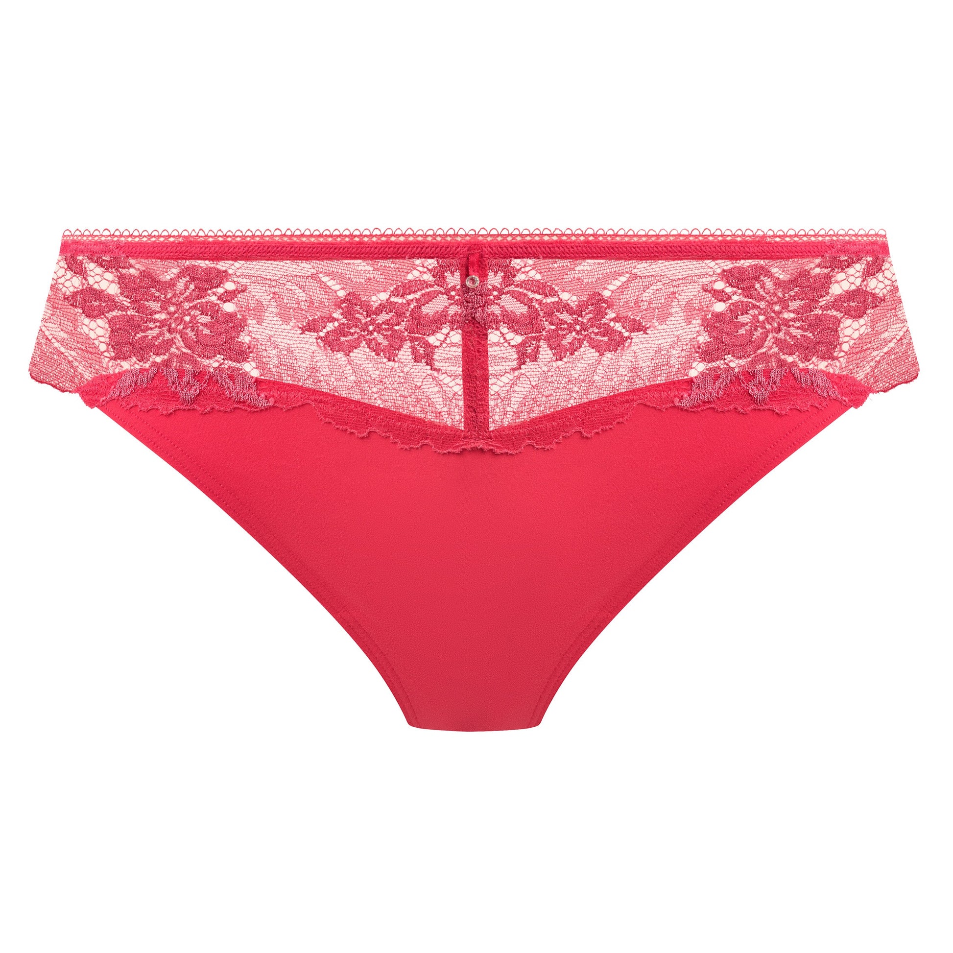 geranium pink tanga with embroidered soft pink flowers 