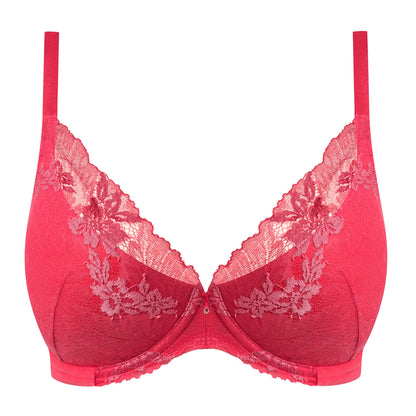 geranium pink push up bra with embroidered soft pink flowers