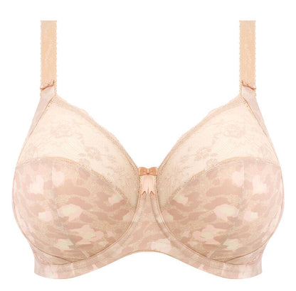 big cup bra in beige with subtile leaves print and stretch lace 