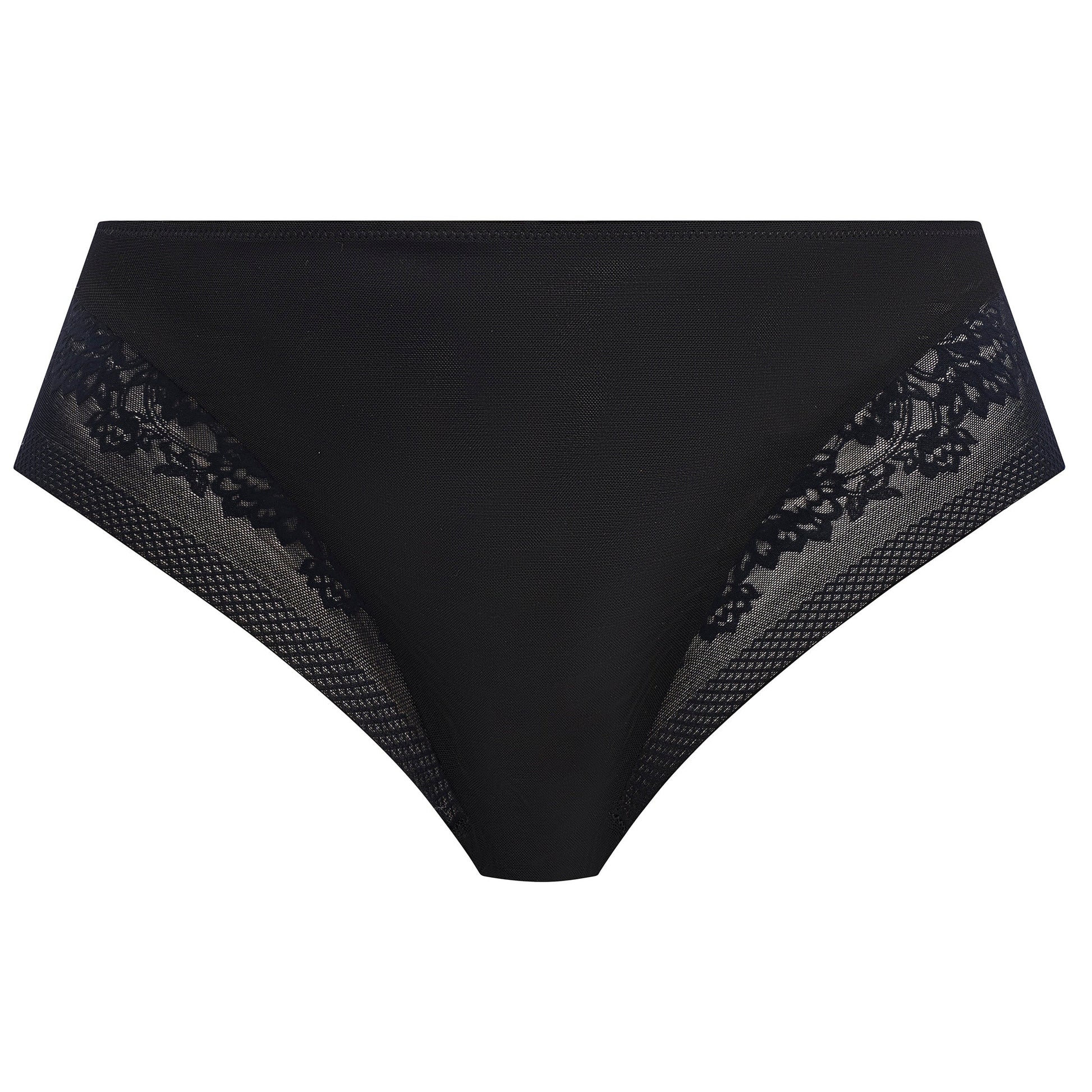 plussize high waist high leg brief with mesh and flower details