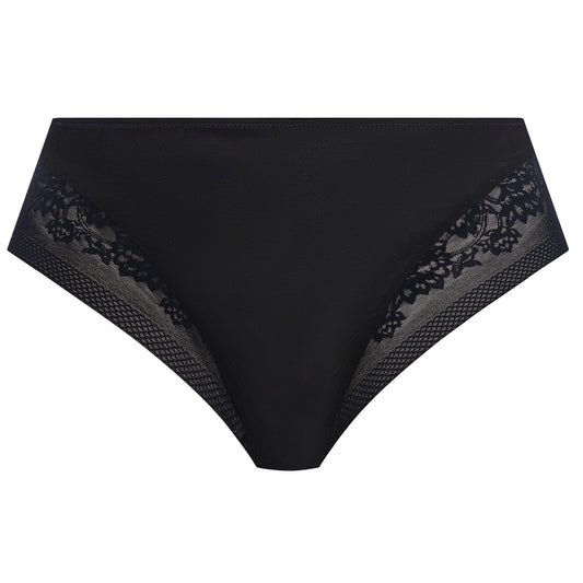 plussize high waist high leg brief with mesh and flower details